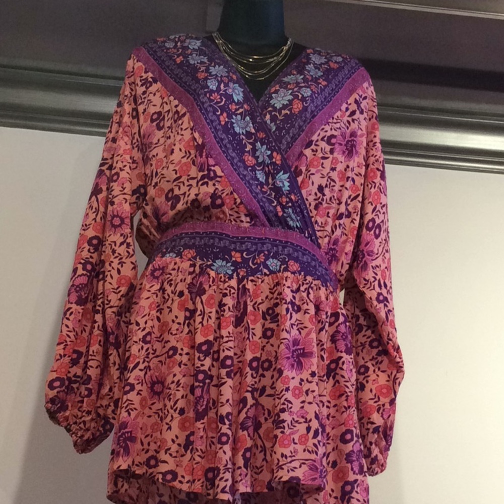 Umgee Floral Romper w/ puff Sleeve & smock waist
